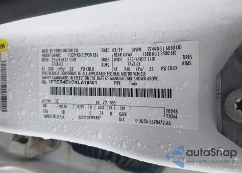 2019 Ford Ranger Xlt from USA, damaged, VIN 1FTER4EH7KLA18501